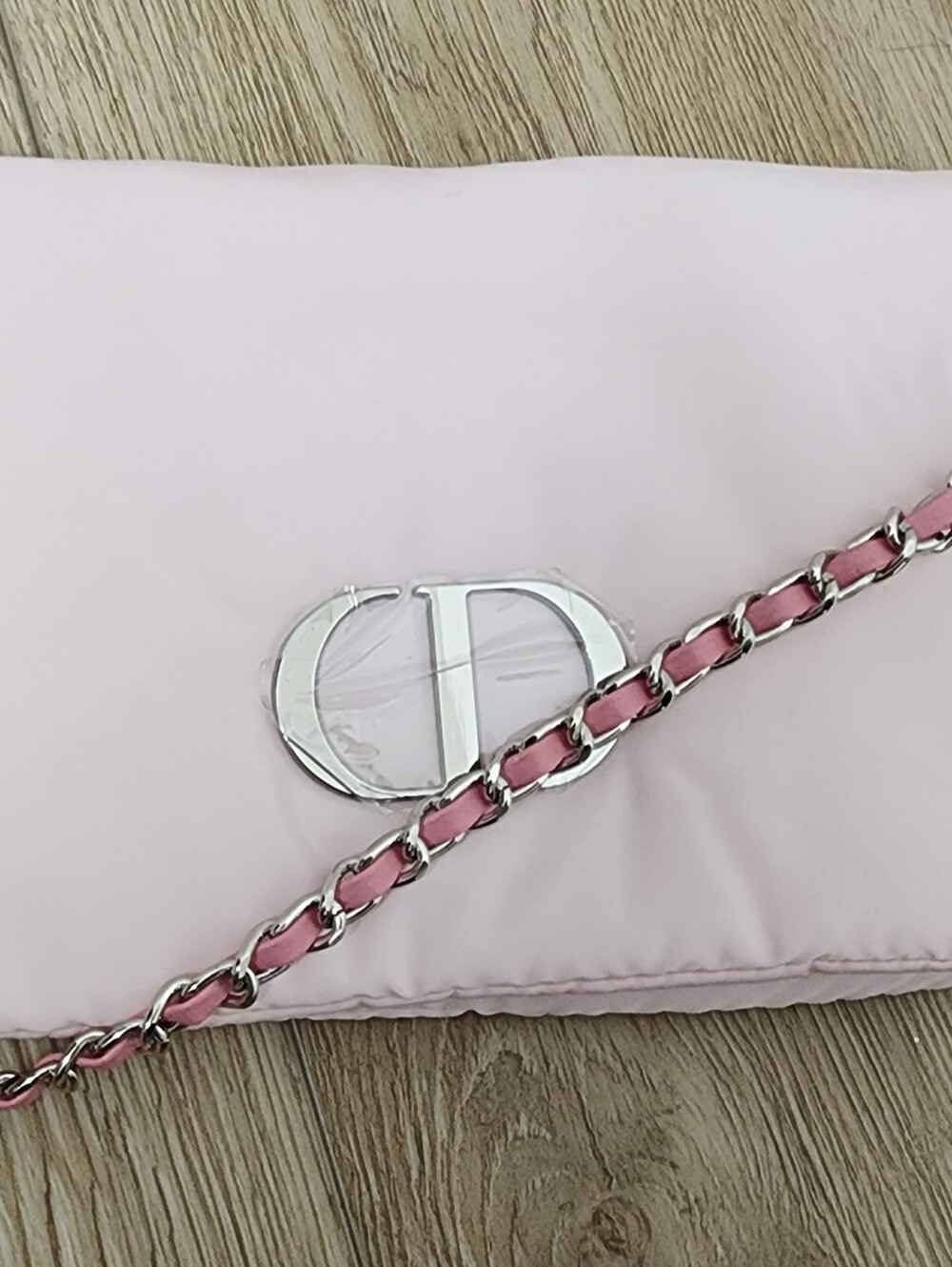 Christian Dior Puffy Pouch Pink Novelty Clutch Bag CD Logo Long Chain Strap - Picture 7 of 9
